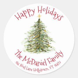 Etiqueta de regalo de árbol de navidad de color de