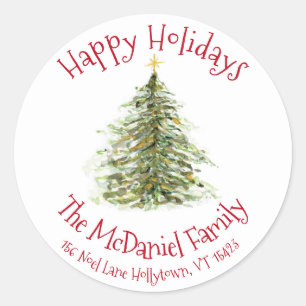 Etiqueta de regalo de árbol de navidad de color de