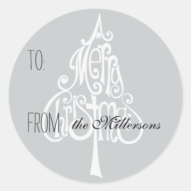 Etiqueta de regalo de árbol de navidad de Feliz (Anverso)