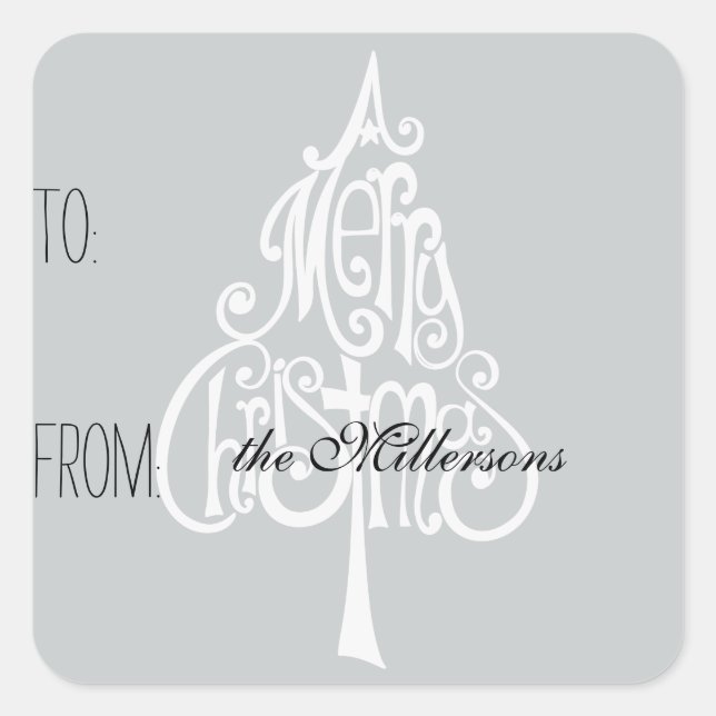 Etiqueta de regalo de árbol de navidad de Feliz (Anverso)