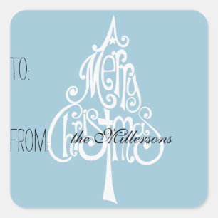 Etiqueta de regalo de árbol de navidad de Feliz