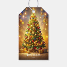 Etiqueta de regalo de árbol de Navidad decorado