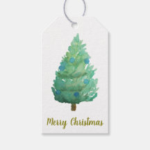 Etiqueta de regalo de árbol de Navidad en acuarela