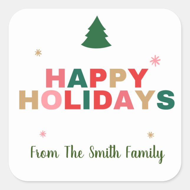 Etiqueta de regalo de árbol de Navidad Felices Fie (Anverso)