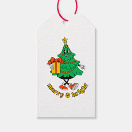 Etiqueta de regalo de árbol de Navidad retro brill