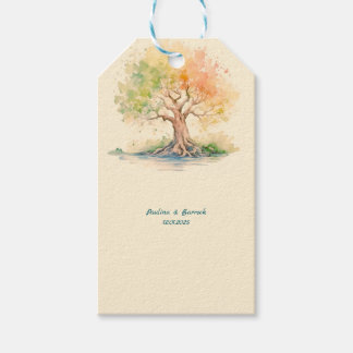 etiqueta de regalo de árbol futurista