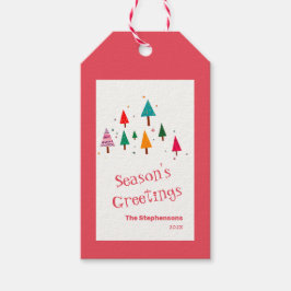 Etiqueta de regalo de árboles de Navidad retro lin