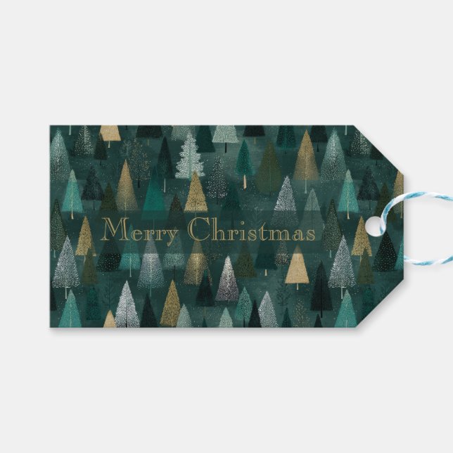 Etiqueta de regalo de árboles navideños modernos e (Frente (Horizontal))