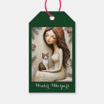 Etiqueta de regalo de arte de gato de Navidad capr