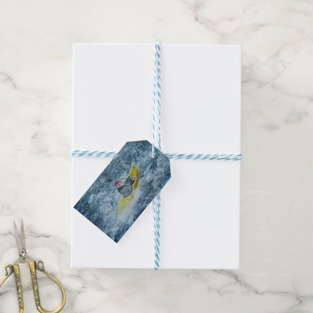 Etiqueta de regalo de arte kayak (Con cuerda)