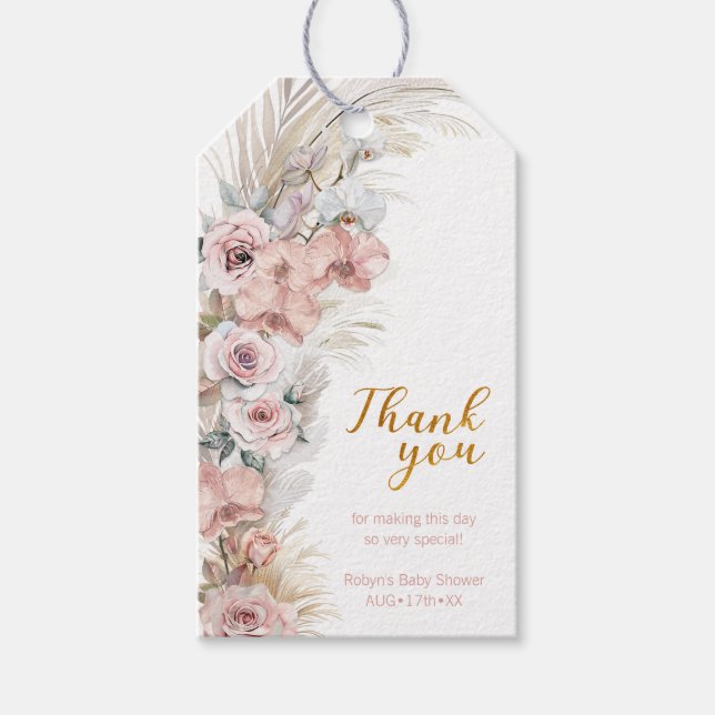 Etiqueta de regalo de Baby Shower de Boho Pampas G (Anverso)