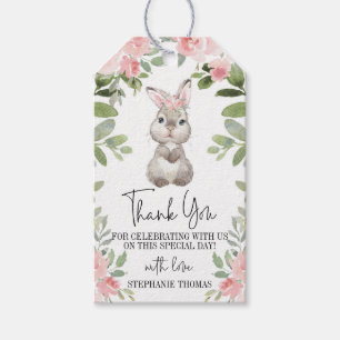 Etiqueta de regalo de Baby Shower de conejo floral