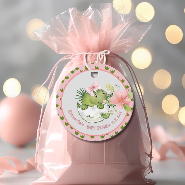 Etiqueta de regalo de Baby Shower de dinosaurios r (Cute Pink Dinosaur Baby Shower Gift Tag)