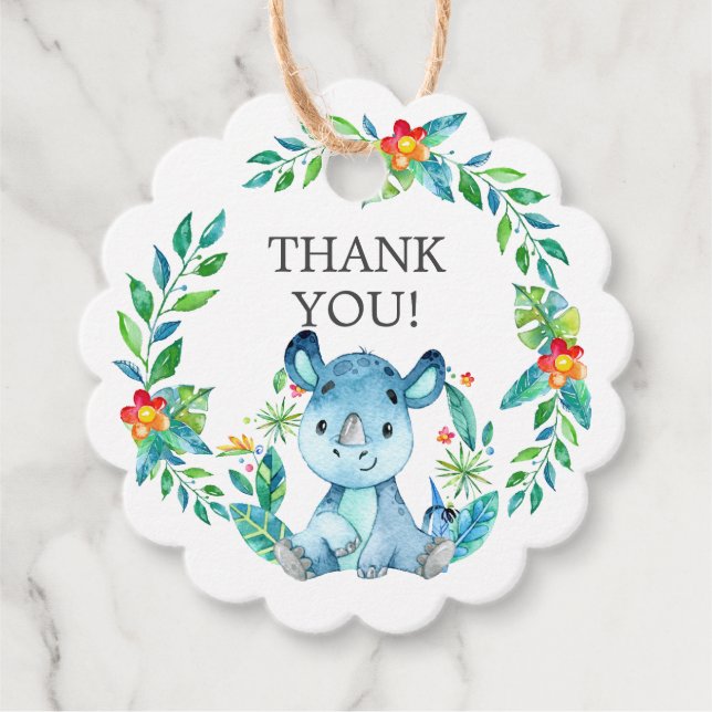 Etiqueta de regalo de Baby Shower Favorito de rino (Anverso)