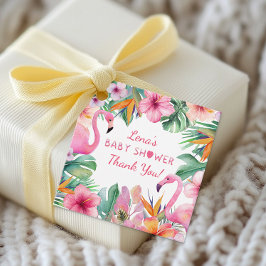 Etiqueta de regalo de Baby Shower Flamingo tropica