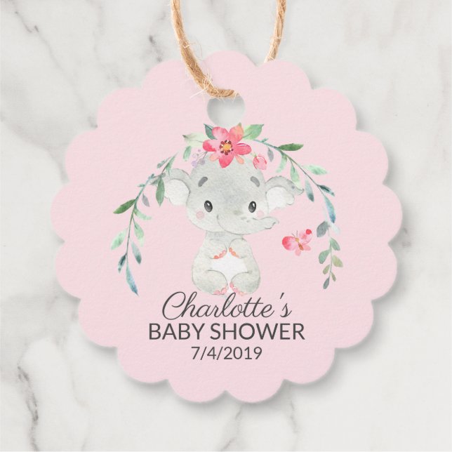 Etiqueta de regalo de Baby Shower para elefante du (Reverso)