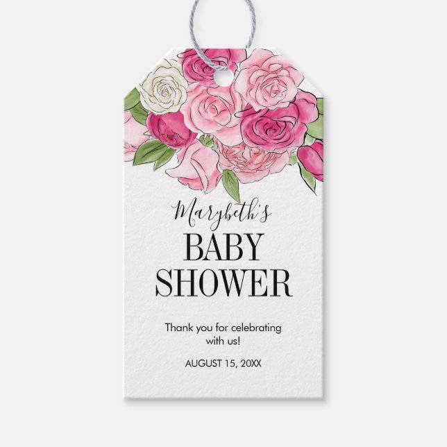 Etiqueta de regalo de Baby Shower para Rosas de co (Anverso)