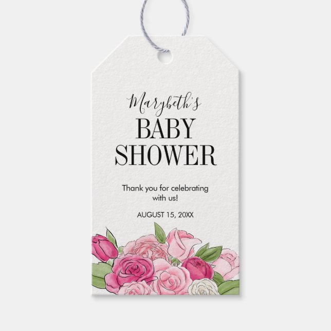 Etiqueta de regalo de Baby Shower para Rosas de co (Anverso)