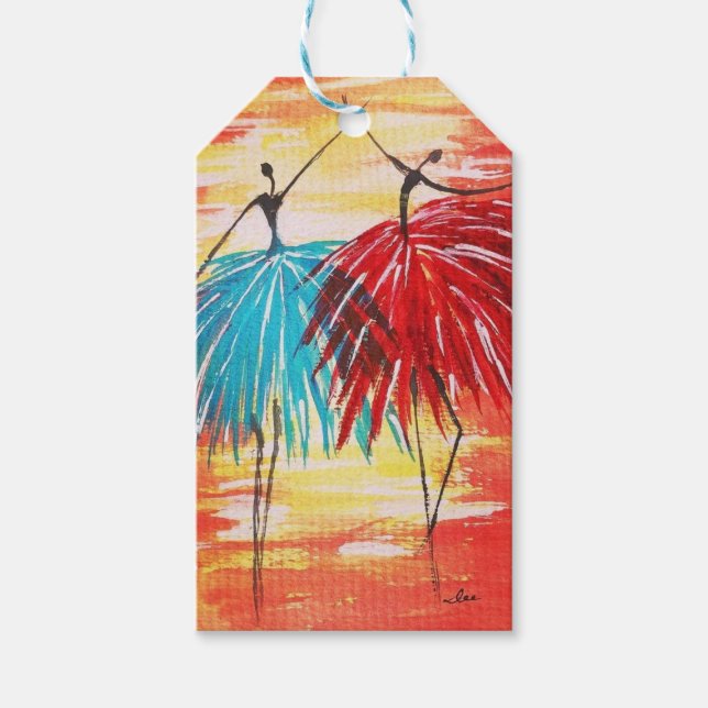 Etiqueta de regalo de bailarines felices (Anverso)