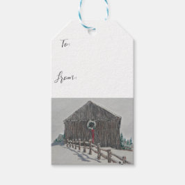 Etiqueta de regalo de Barn para Navidades de invie