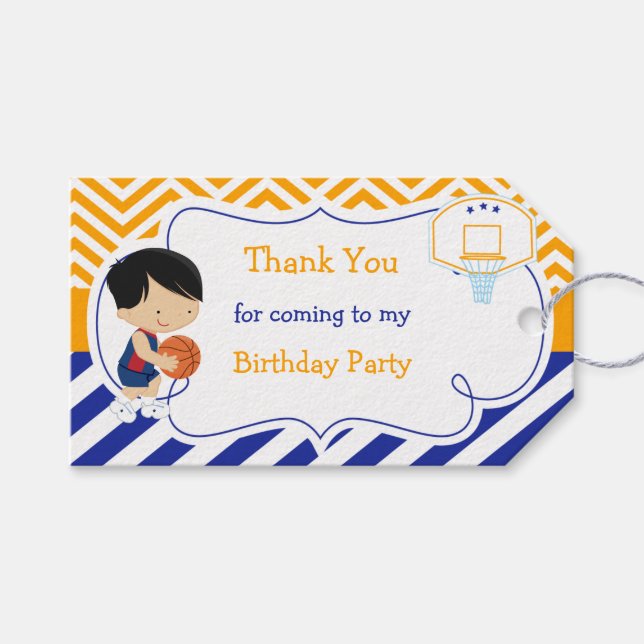 Etiqueta de regalo de Básquetbol Cute Black Hair B (Frente (Horizontal))