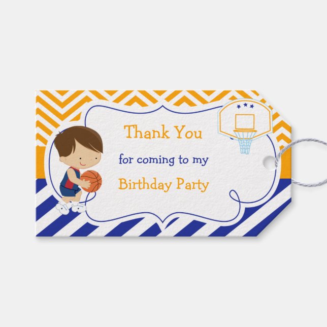 Etiqueta de regalo de Básquetbol Cute Brown Hair B (Frente (Horizontal))