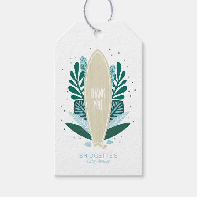 Etiqueta de regalo de bebé acuático tropical a bor (Anverso)