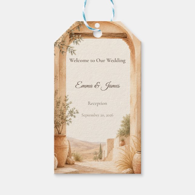 Etiqueta de regalo de bienvenida boho para boda (Anverso)