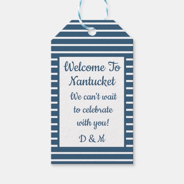 Etiqueta de regalo de bienvenida de Boda Seersucke (Anverso)