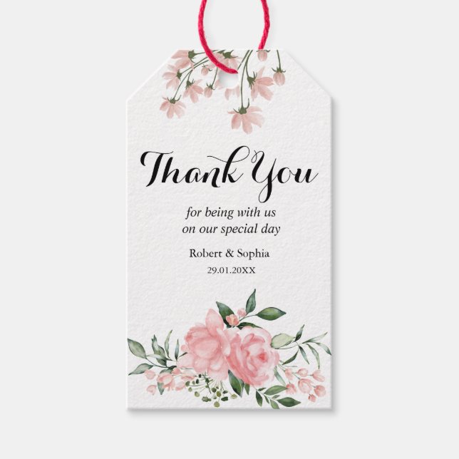 Etiqueta de regalo de boda Blush Pink Bloom (Anverso)