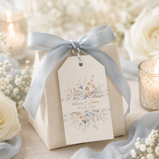 Etiqueta de regalo de boda botánico azul polvorien