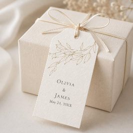 Etiqueta de regalo de boda botánico en marfil y do