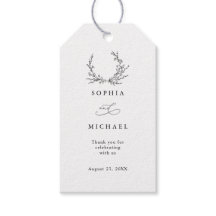 Etiqueta de regalo de boda con arte de línea flora