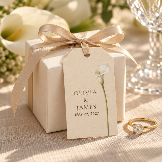 Etiqueta de regalo de boda con cala de champán