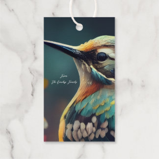 Etiqueta de regalo de boda con jardín de colibríes