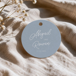 Etiqueta de regalo de boda con letra script modern