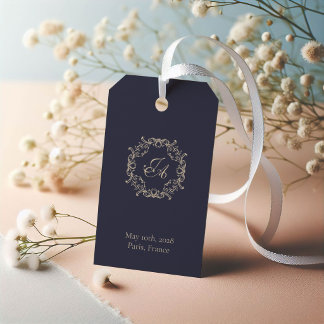 Etiqueta de regalo de boda con monograma barroco a