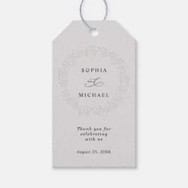 Etiqueta de regalo de boda con rosas blancas estam