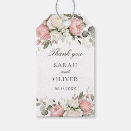 Etiqueta de regalo de boda con verde y rosa rubor 