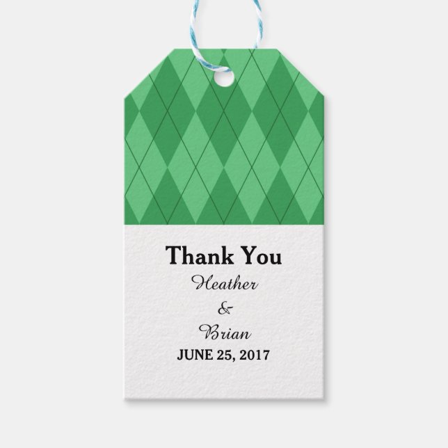 Etiqueta de regalo de Boda de Argyle verde (Anverso)