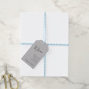 Etiqueta de regalo de boda de bienvenida con guion