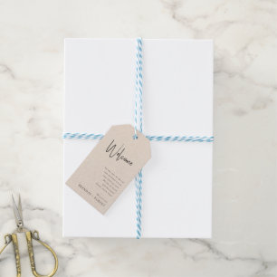 Etiqueta de regalo de boda de bienvenida con guion