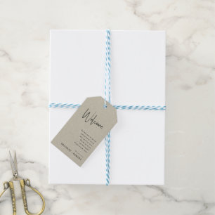 Etiqueta de regalo de boda de bienvenida con guion