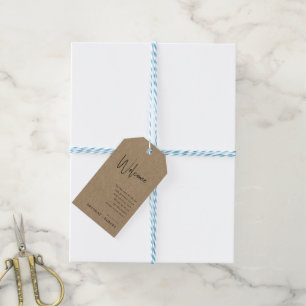 Etiqueta de regalo de boda de bienvenida Simple Sc