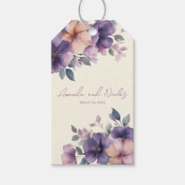 Etiqueta de regalo de boda de flores rosadas puras