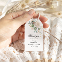 Etiqueta de regalo de Boda de flores verdes y blan