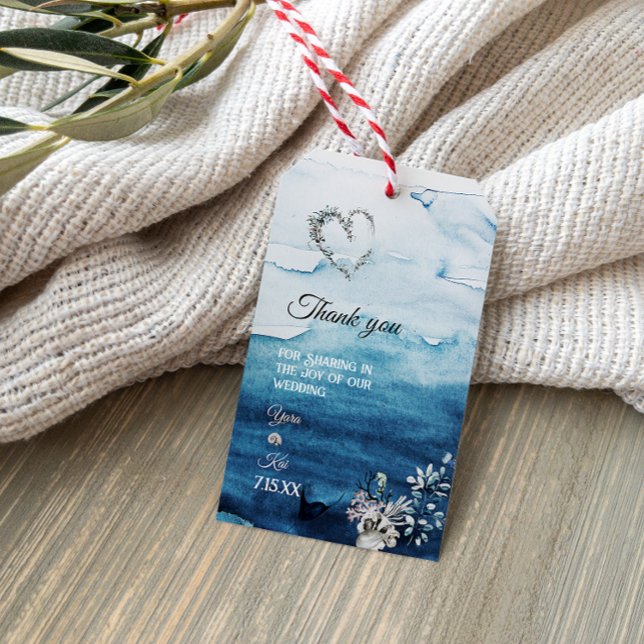 Etiqueta de regalo de Boda de océano rústico (Subido por el creador)