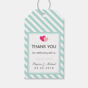 Etiqueta de regalo de Boda de tiras de corazón azu