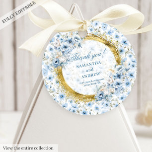 Etiqueta de regalo de Boda dorado azul claro de Bo