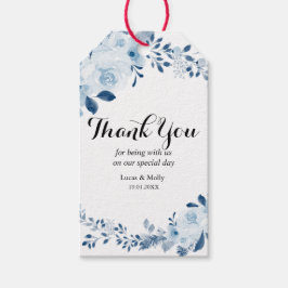 Etiqueta de regalo de boda floral francesa azul mo
